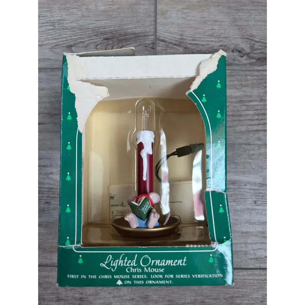 Vintage 1985 Hallmark Chris Mouse Ornament 1st in Series Lighted Magic W/ Box